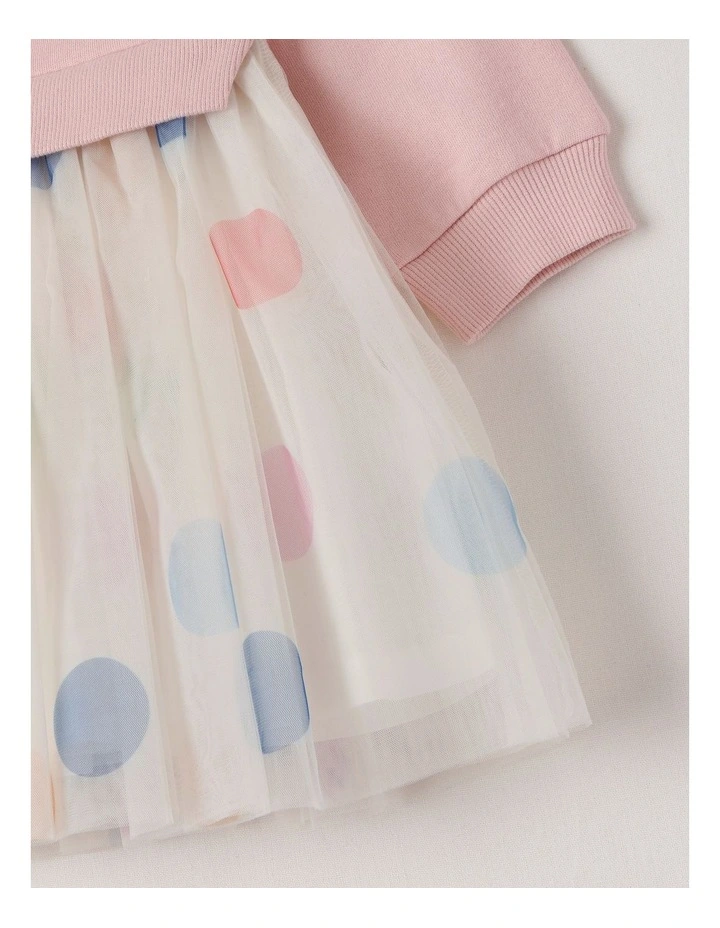 Lola Sweat Tutu Dress with Boucle Bunny and Printed Tulle Skirt in Pink image 4