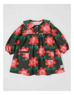 Eva Baby cord Dress with Bee Print in Green