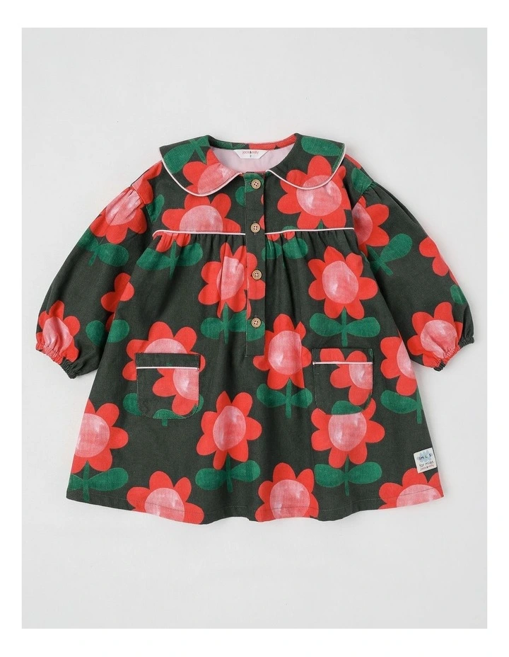 Eva Baby cord Dress with Bee Print in Green image 1