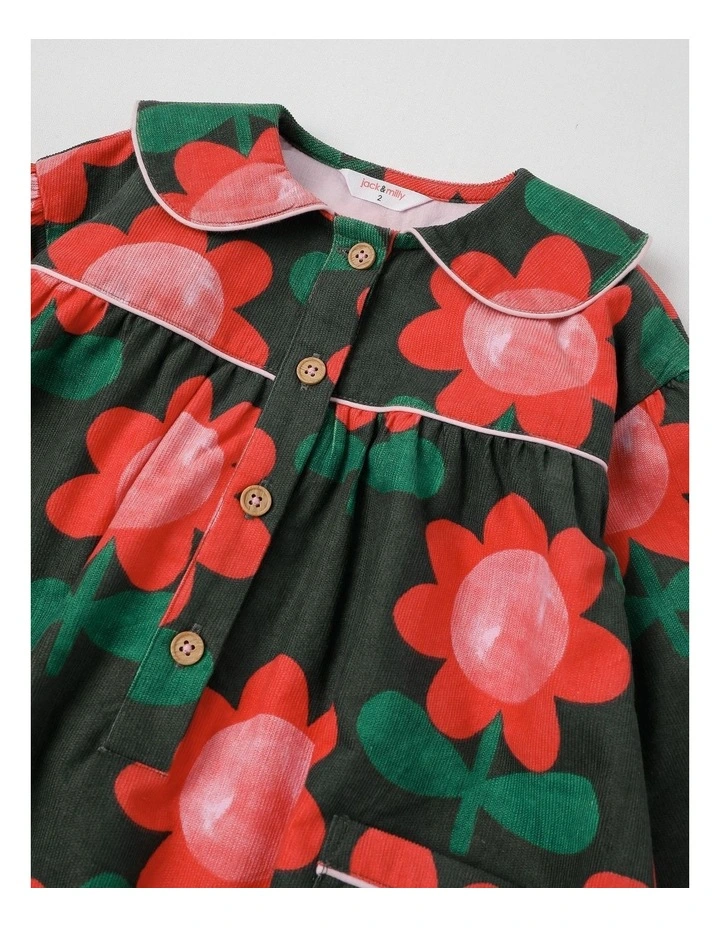 Eva Baby cord Dress with Bee Print in Green image 2