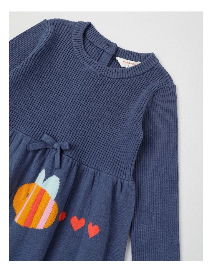 Kat Knitted Dress with Intarsia Flowers in Navy image 4