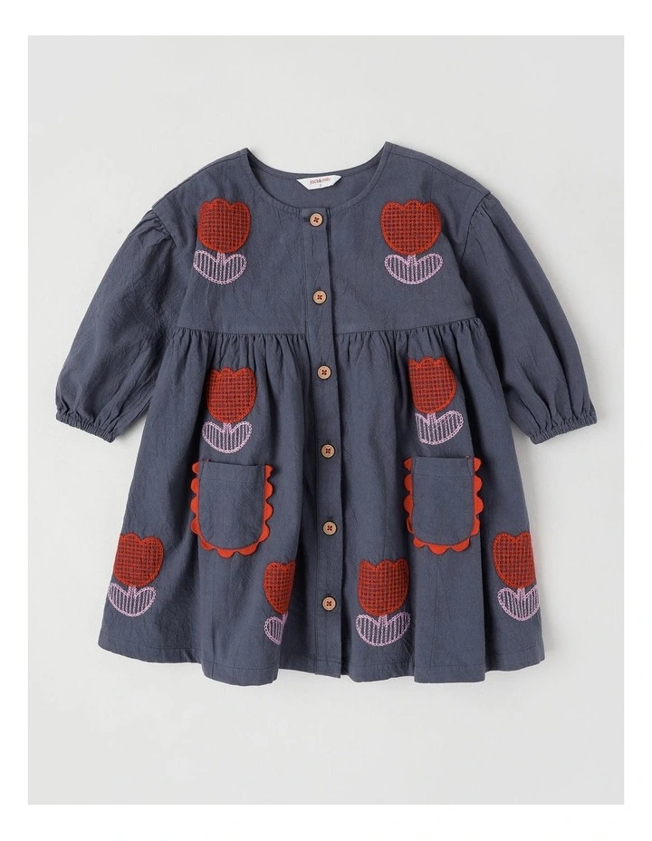 Gloria Baby Cord Dress with Embroidery in Navy image 1
