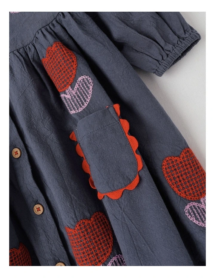 Gloria Baby Cord Dress with Embroidery in Navy image 2