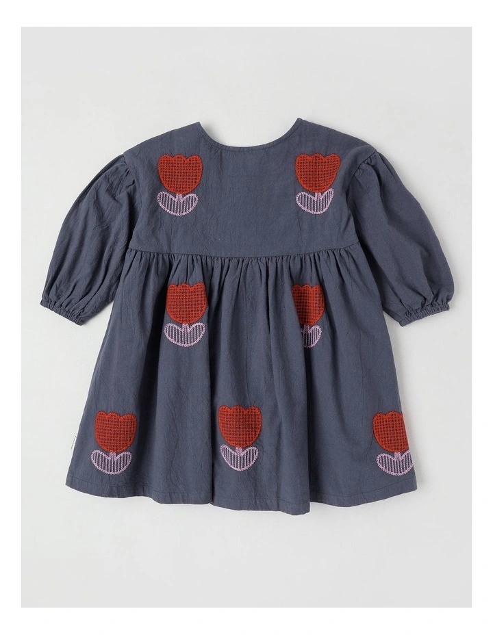 Gloria Baby Cord Dress with Embroidery in Navy image 3