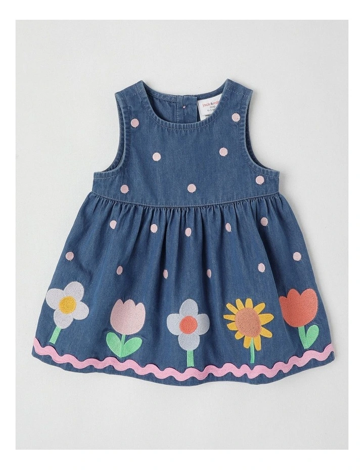 Newborn Ella Dress Set with Embroidery On Hem in Denim image 1