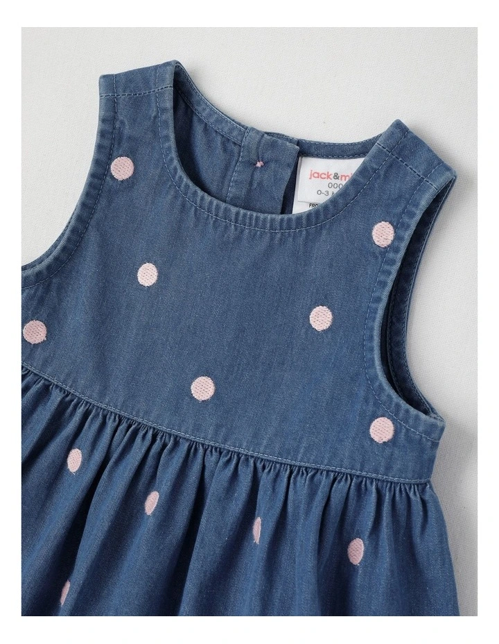 Newborn Ella Dress Set with Embroidery On Hem in Denim image 2