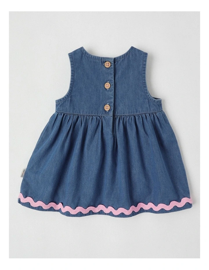 Newborn Ella Dress Set with Embroidery On Hem in Denim image 3