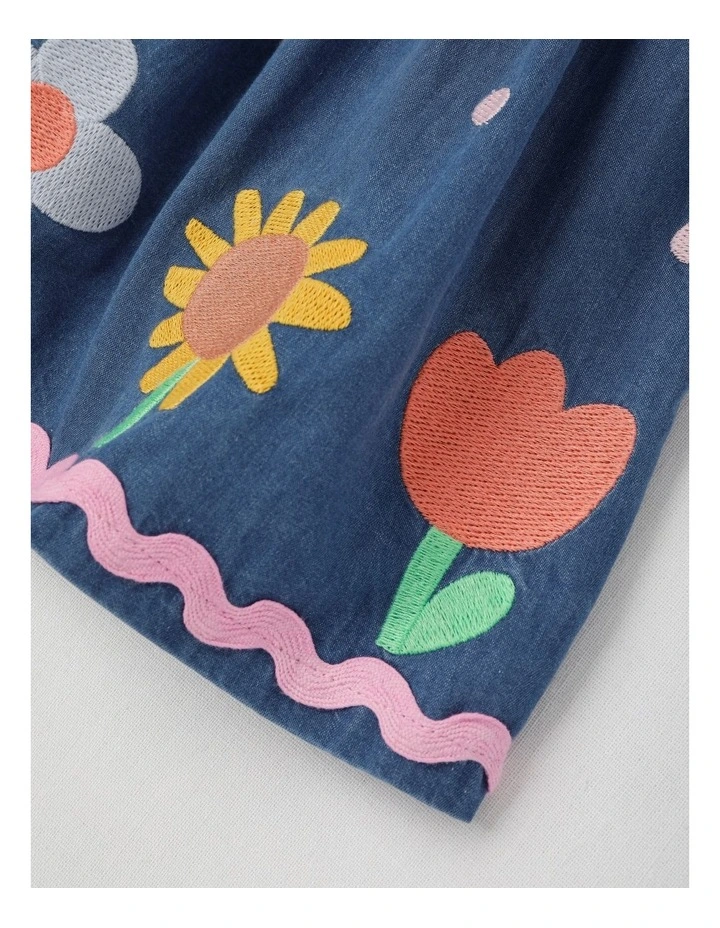 Newborn Ella Dress Set with Embroidery On Hem in Denim image 4