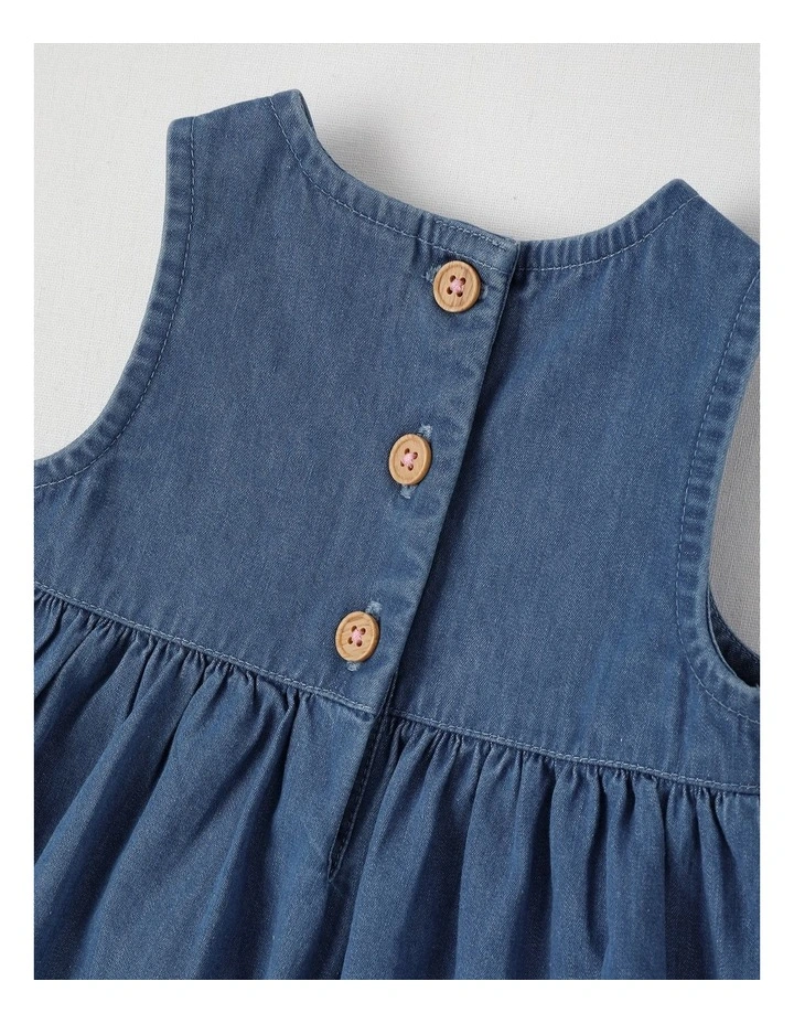 Newborn Ella Dress Set with Embroidery On Hem in Denim image 5