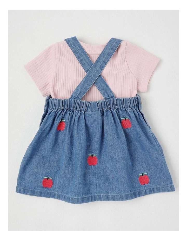 Tallulah Denim Pinny & Tee Set with Apple Embroidery in Denim image 4