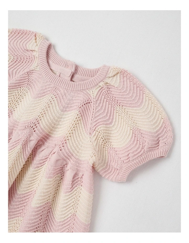 Newborn Penny Knit Pointelle Dress in Pink image 2