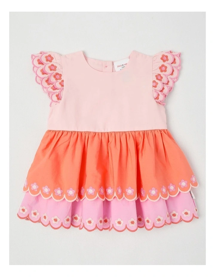 Adelaide Tiered Dress Set with Embroidered Daises in Pink image 1