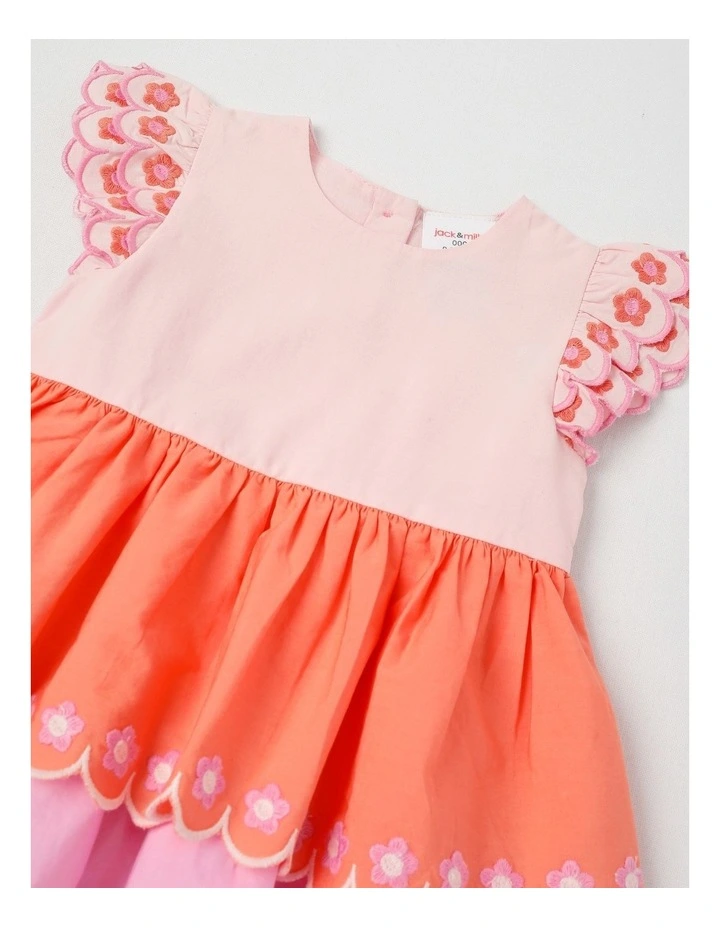 Adelaide Tiered Dress Set with Embroidered Daises in Pink image 2