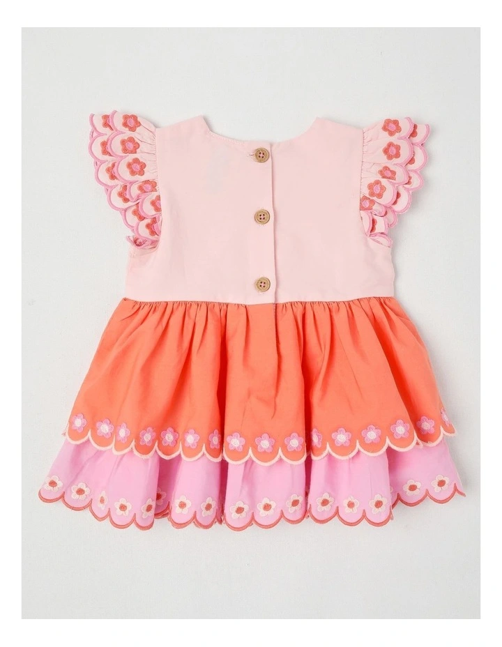 Adelaide Tiered Dress Set with Embroidered Daises in Pink image 3