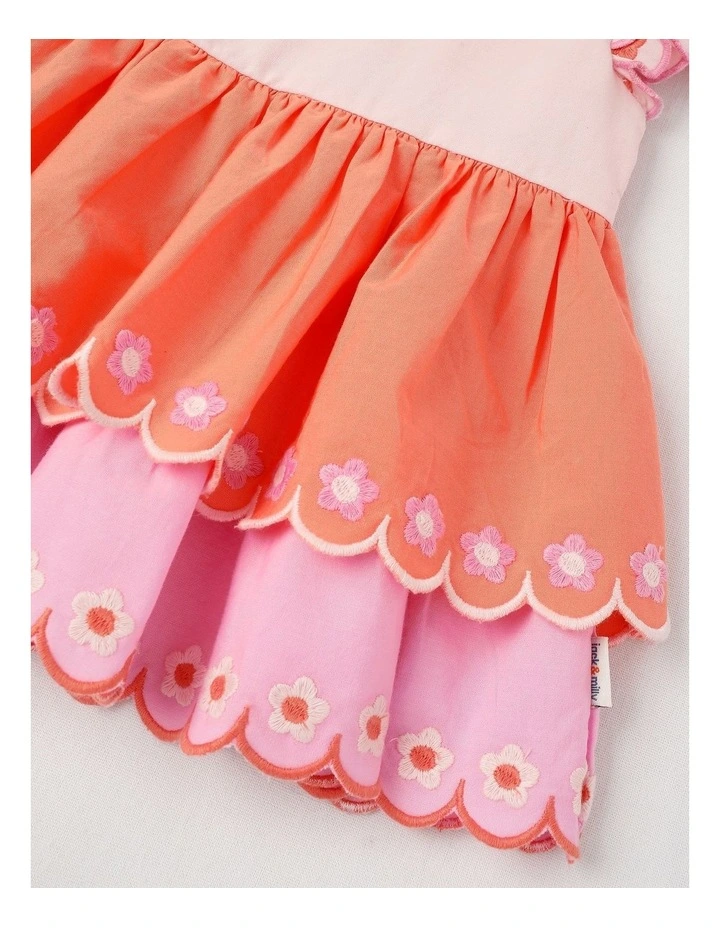 Adelaide Tiered Dress Set with Embroidered Daises in Pink image 4