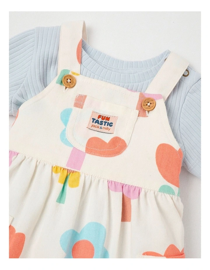 Tansy Pinny Dress And Rib Top Set in Happy Flower Print in Cream image 2