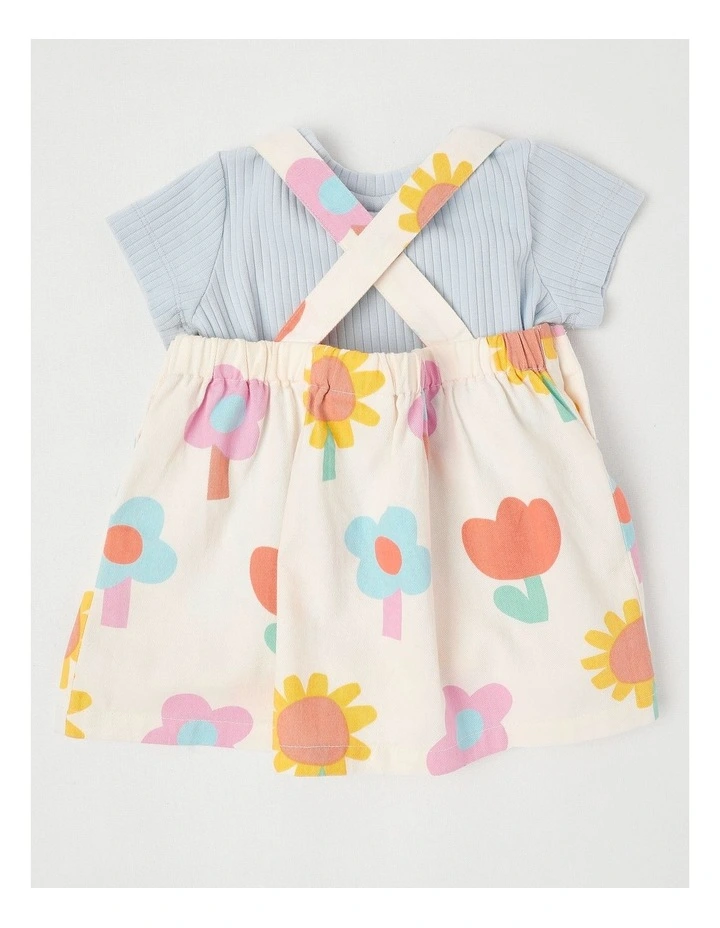 Tansy Pinny Dress And Rib Top Set in Happy Flower Print in Cream image 3