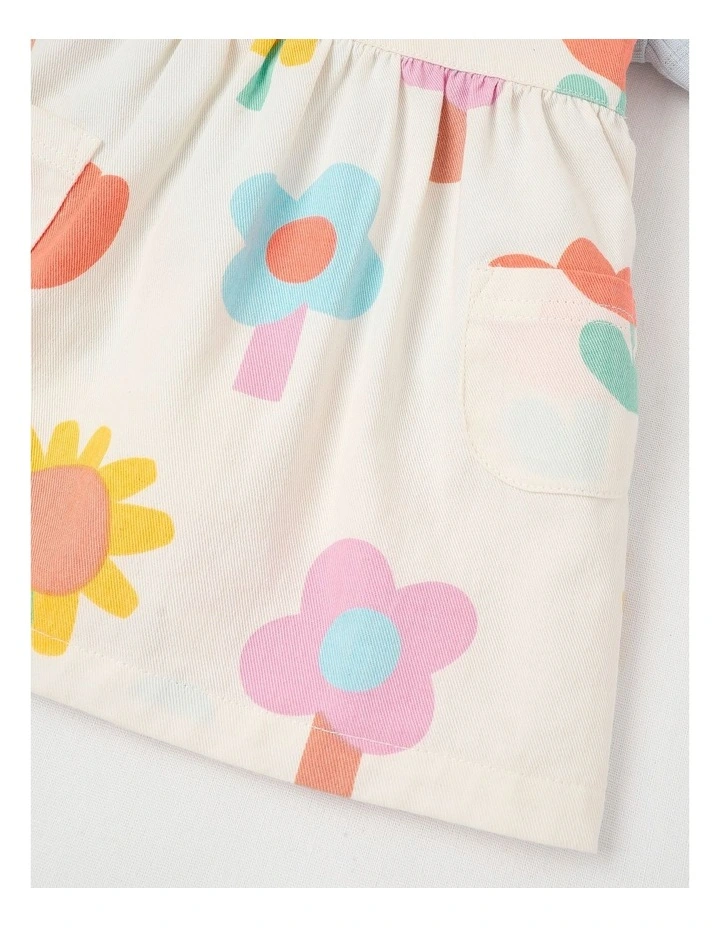 Tansy Pinny Dress And Rib Top Set in Happy Flower Print in Cream image 5