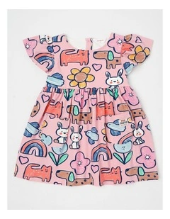 Marnie Kinder Dress with Characters Print in Pink
