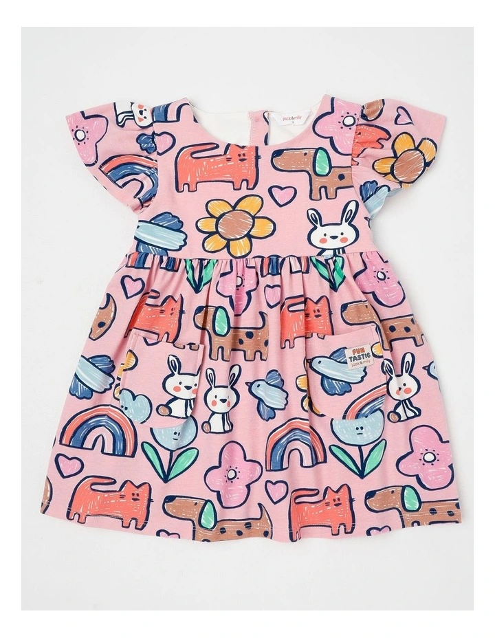 Marnie Kinder Dress with Characters Print in Pink image 1