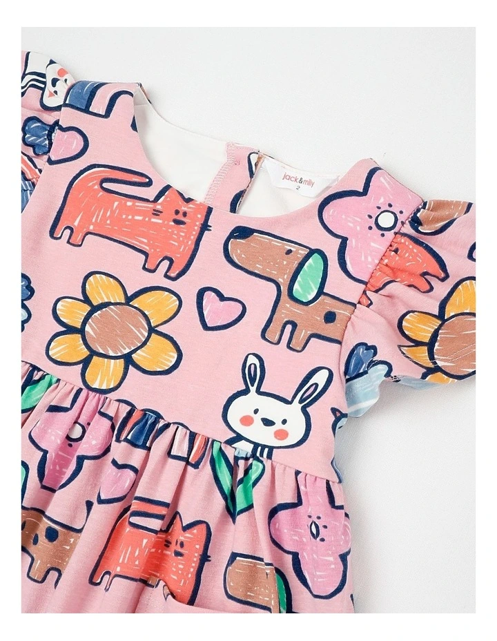 Marnie Kinder Dress with Characters Print in Pink image 2
