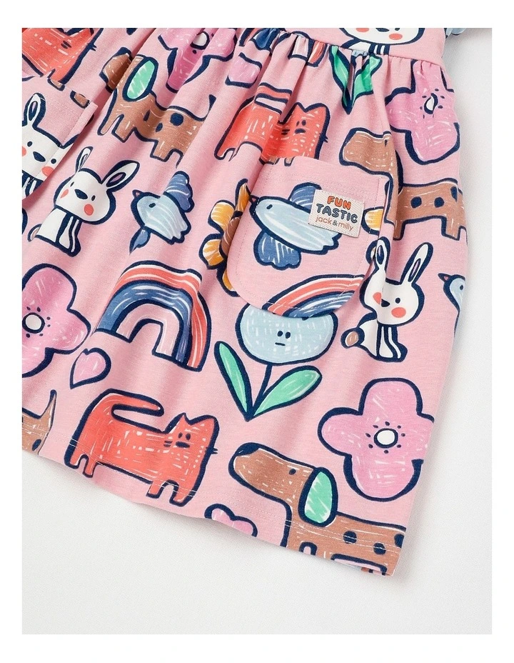 Marnie Kinder Dress with Characters Print in Pink image 4