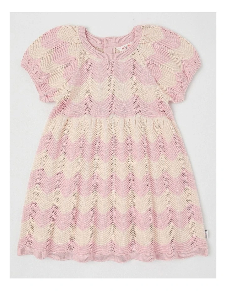 Coral Knitted Pointelle Dress in Pink image 1