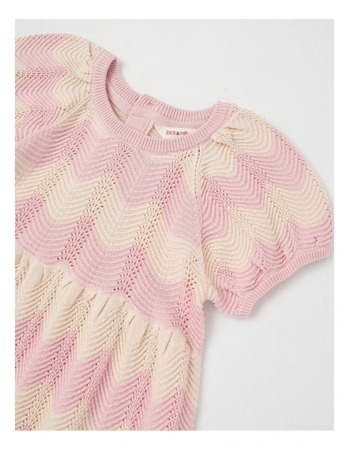Coral Knitted Pointelle Dress in Pink image 2