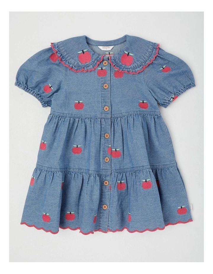 Elsie Chambray Dress with Apple Embroidery in Denim image 1