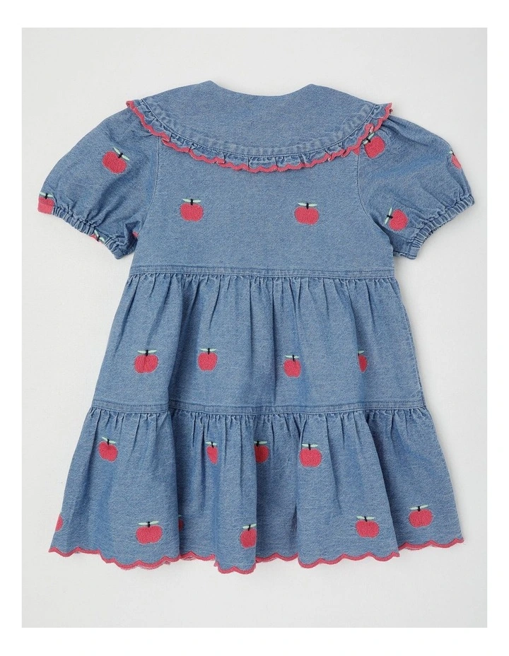 Elsie Chambray Dress with Apple Embroidery in Denim image 3