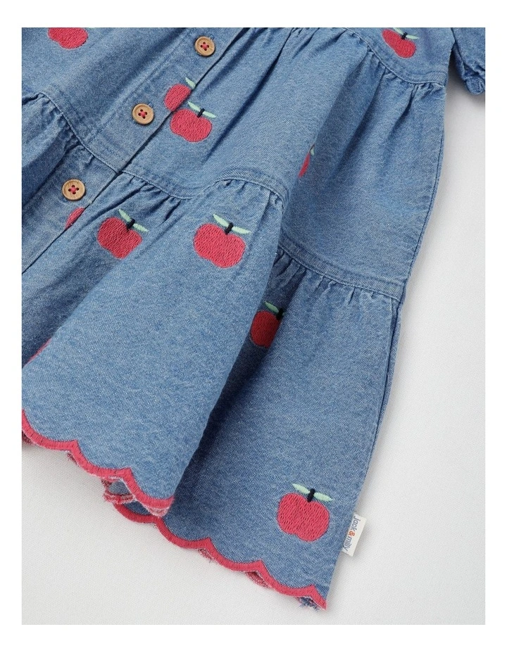 Elsie Chambray Dress with Apple Embroidery in Denim image 4