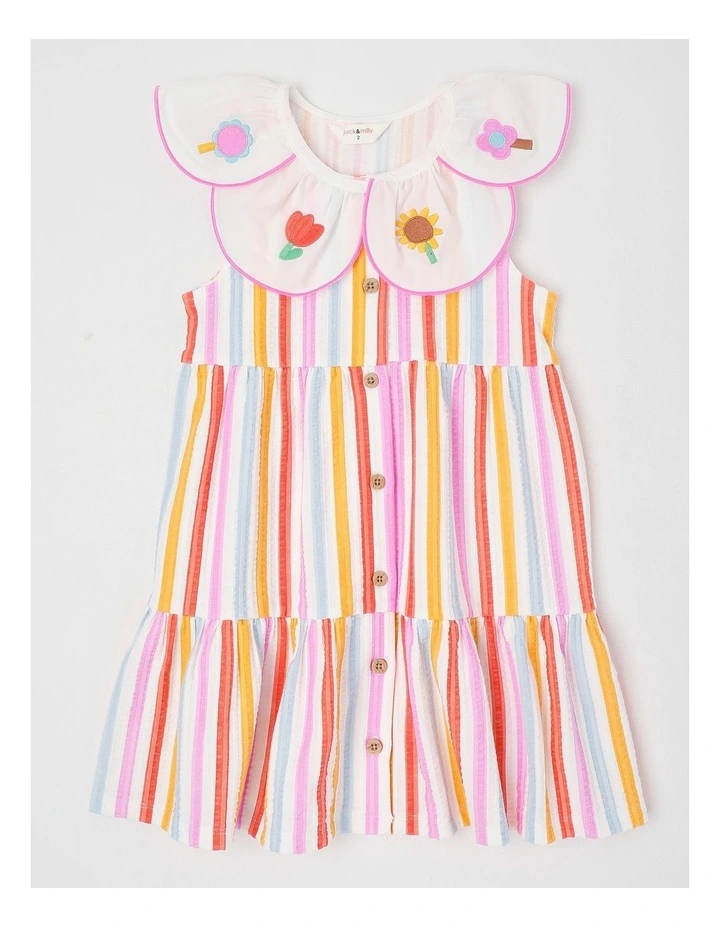 Bella Tiered Dress with Embroidered Collar in Rainbow image 1
