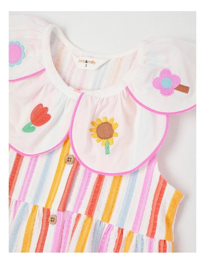 Bella Tiered Dress with Embroidered Collar in Rainbow image 2