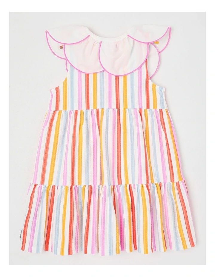 Bella Tiered Dress with Embroidered Collar in Rainbow image 3