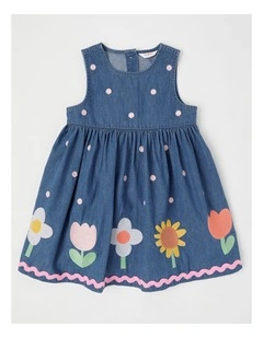 Noni Chambray Dress with Ric Rac Trim in Denim