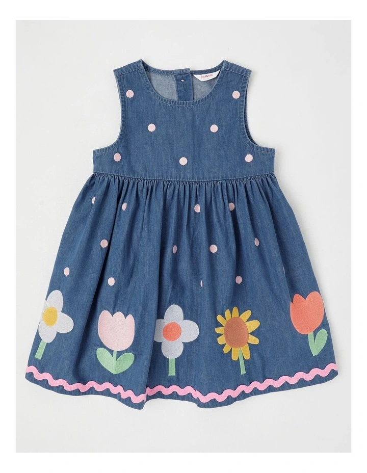 Noni Chambray Dress with Ric Rac Trim in Denim image 1