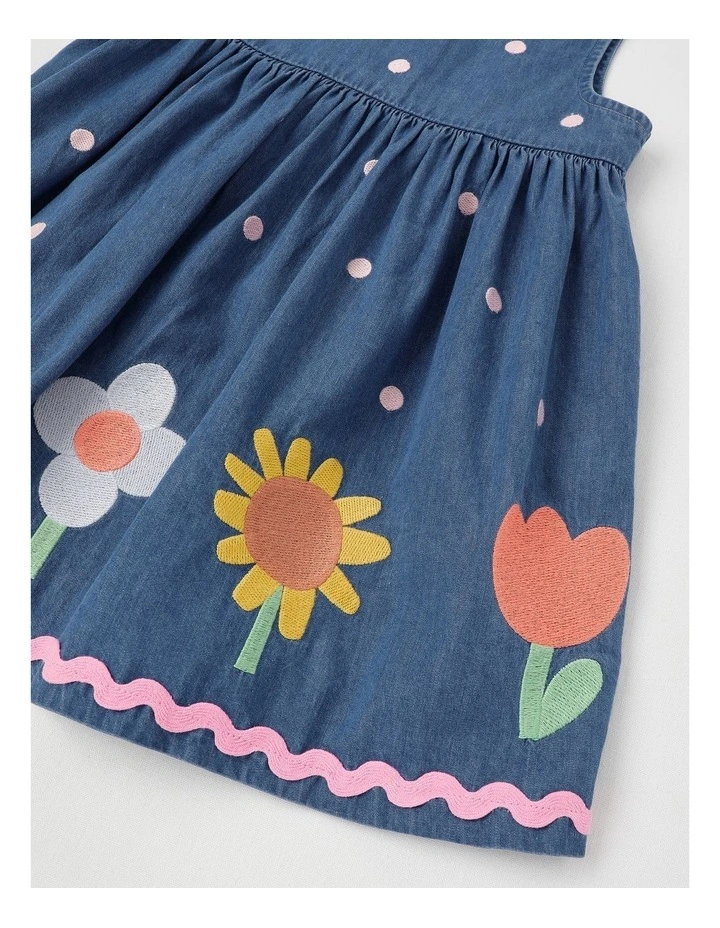 Noni Chambray Dress with Ric Rac Trim in Denim image 4