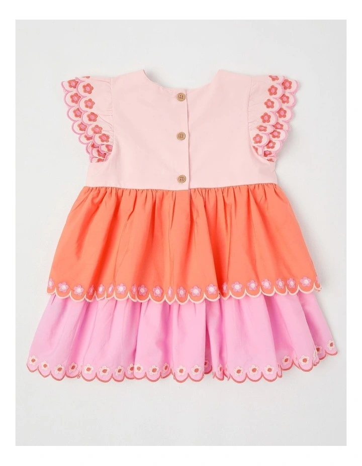 Lily Tiered Dress with Embroidered Daises in Pink image 3
