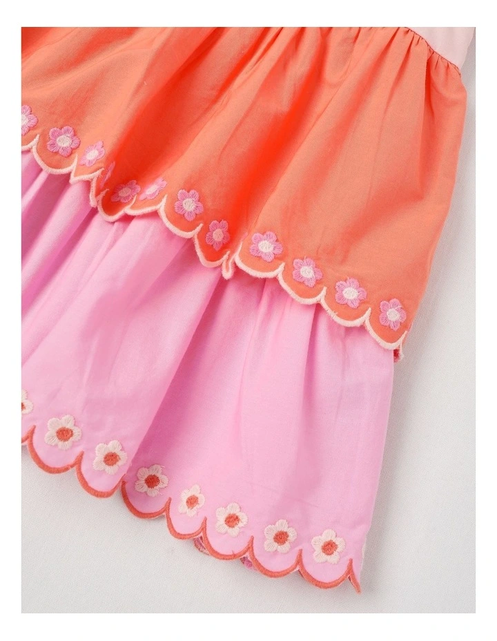 Lily Tiered Dress with Embroidered Daises in Pink image 4