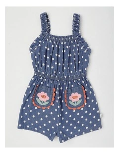 Sally Chambray Playsuit in Discharge Denim Spot