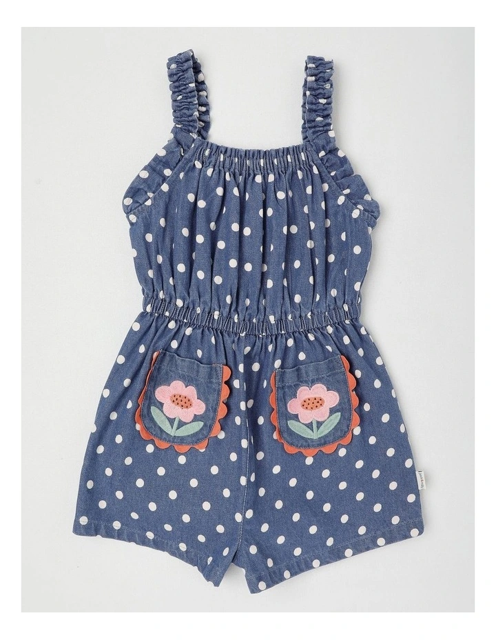 Sally Chambray Playsuit in Discharge Denim Spot image 1