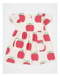 Marnie Kinder Dress in Apple Print in Oat Marle