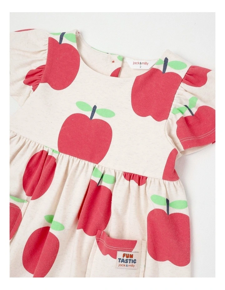 Marnie Kinder Dress in Apple Print in Oat Marle image 2