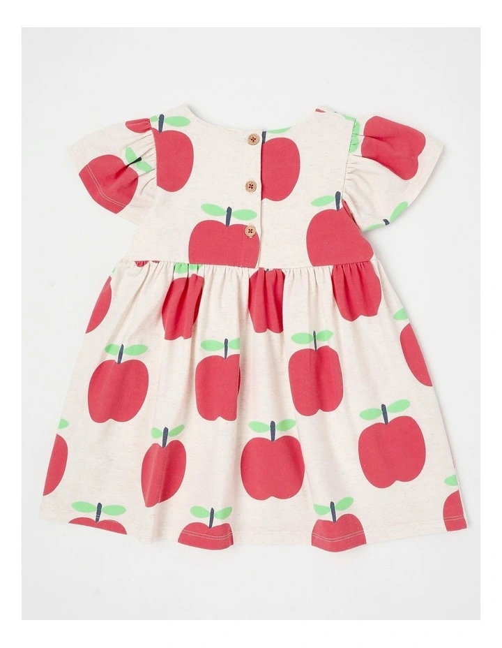 Marnie Kinder Dress in Apple Print in Oat Marle image 3