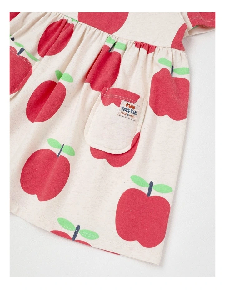Marnie Kinder Dress in Apple Print in Oat Marle image 4