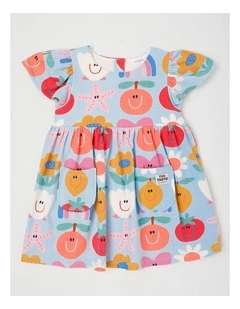 Marnie Kinder Dress in Holidays Print in Blue