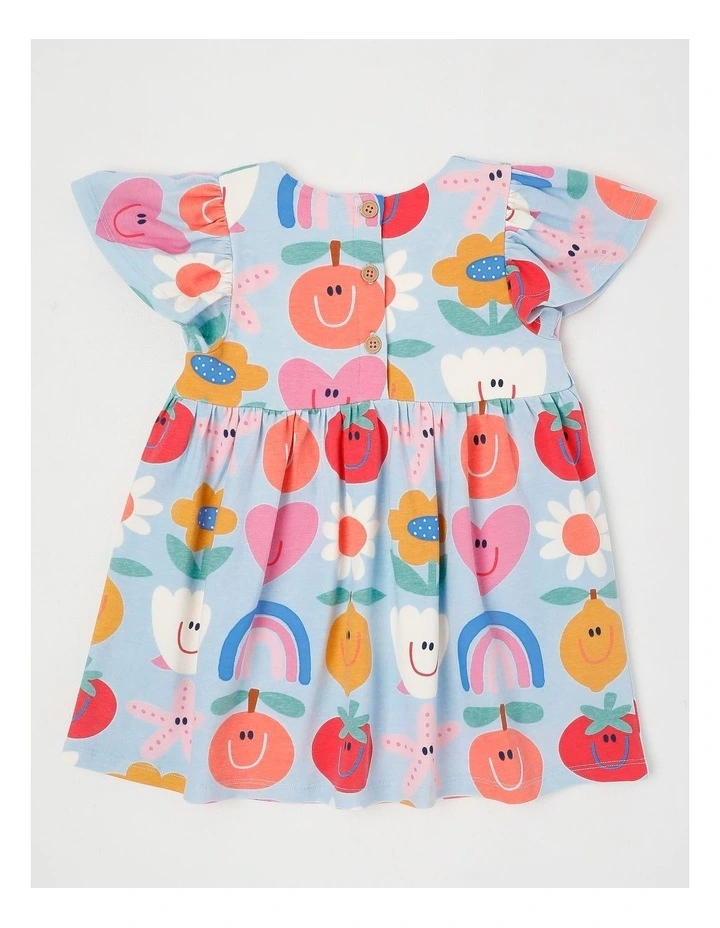 Marnie Kinder Dress in Holidays Print in Blue image 3