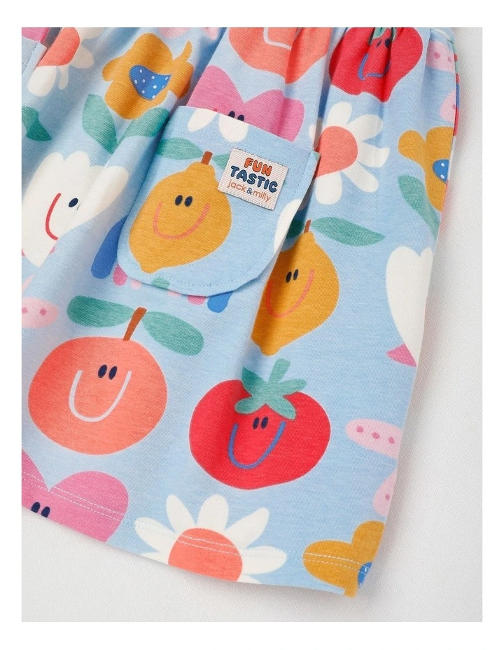Marnie Kinder Dress in Holidays Print in Blue image 4