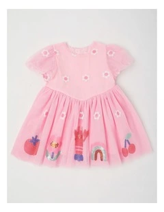 Elsa Puff Sleeve Tulle Dress in Pink
