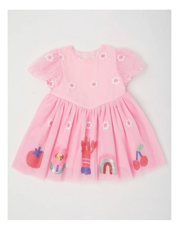Elsa Puff Sleeve Tulle Dress in Pink image 1